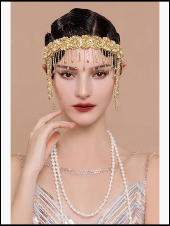 1920s Flapper Headpiece Beaded Chain Headband Great Gatsby Party Hair Accessory main image 5